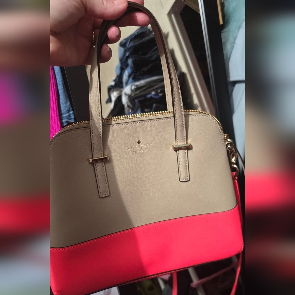NWOT Kate Spade Beige/Neon Pink Leather Cedar Street Maise Satchel